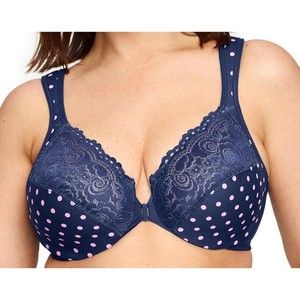 Glamorise Wonderwire Front Close Bra 1245 Full Coverage 44G Blue Pink